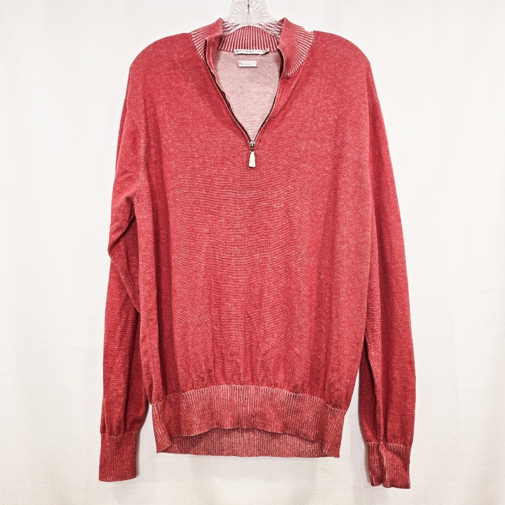 Peter Millar 1/4 Zip Sweater Size Large Pale Red Silk Cotton Cashmere